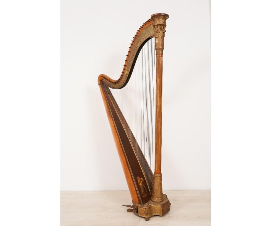 Appraisal: Harp by Schwieso A Grosjean London No with stenciled musicians