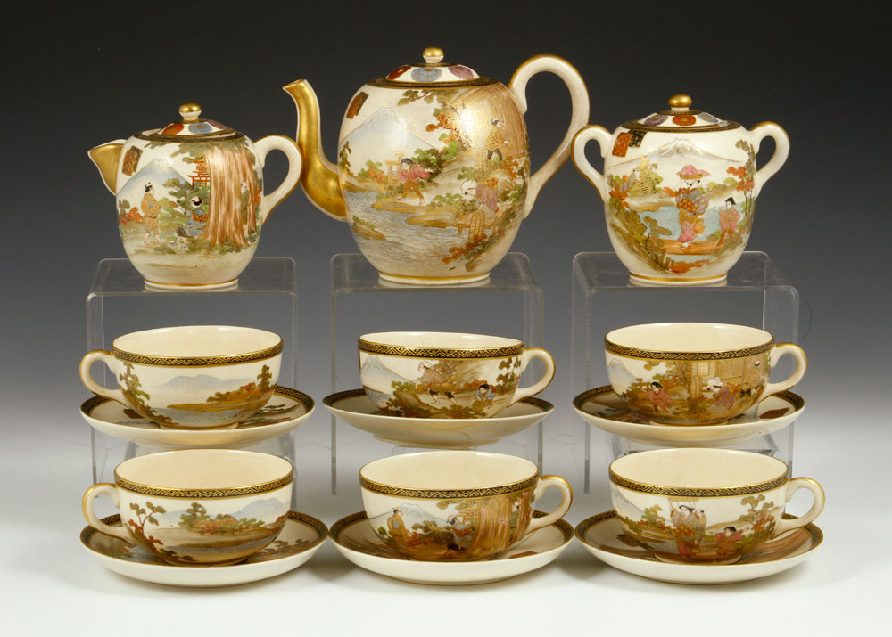 Appraisal: - Japanese Satsuma Tea Set Japanese Satsuma tea set to