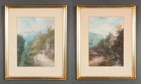 Appraisal: Paul Pascal French - Mountainous Landscapes with Travelers two watercolors