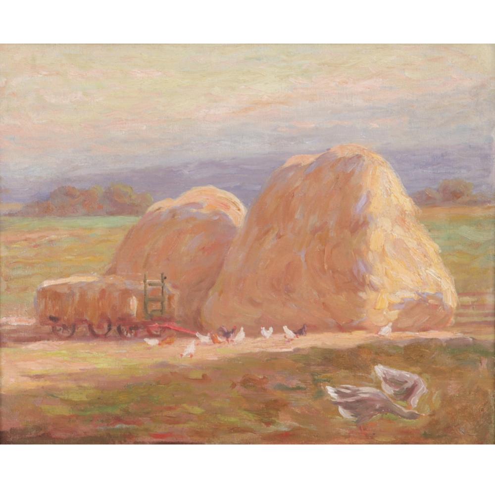 Appraisal: Charles Franklin Chamberlain Michigan France - Haystacks on Farm oil