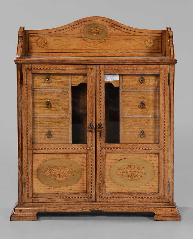 Appraisal: Edwardian Inlaid Oak Smoking Cabinet British late th century two