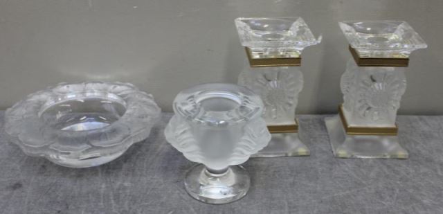 Appraisal: Lalique France Lot Includes a pair of candlesticks x a