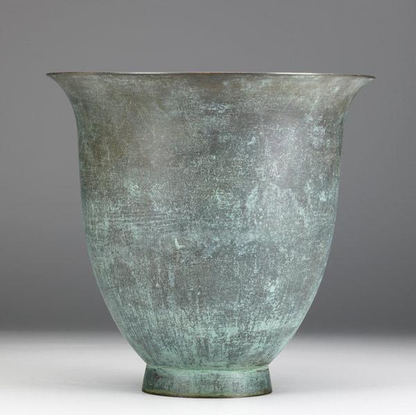 Appraisal: MARIE ZIMMERMANNSpun copper vase in verdigris patinaStamped MARIE ZIMMERMANN MAKER