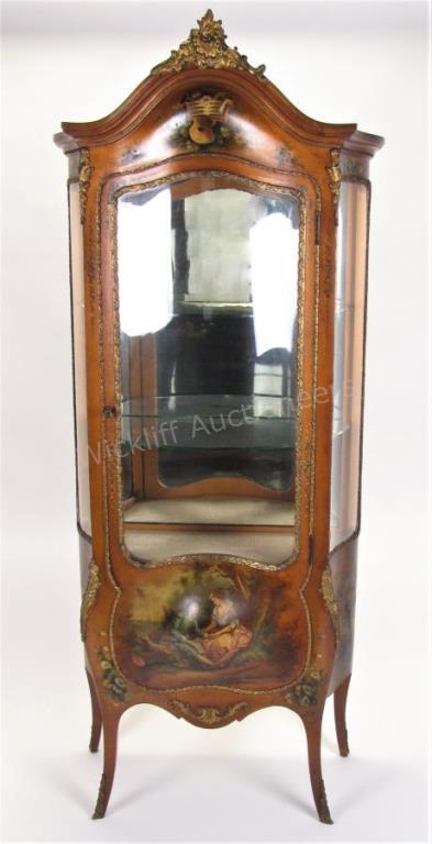 Appraisal: A Vernis Martin style curio cabinet or vitrine bombe lower