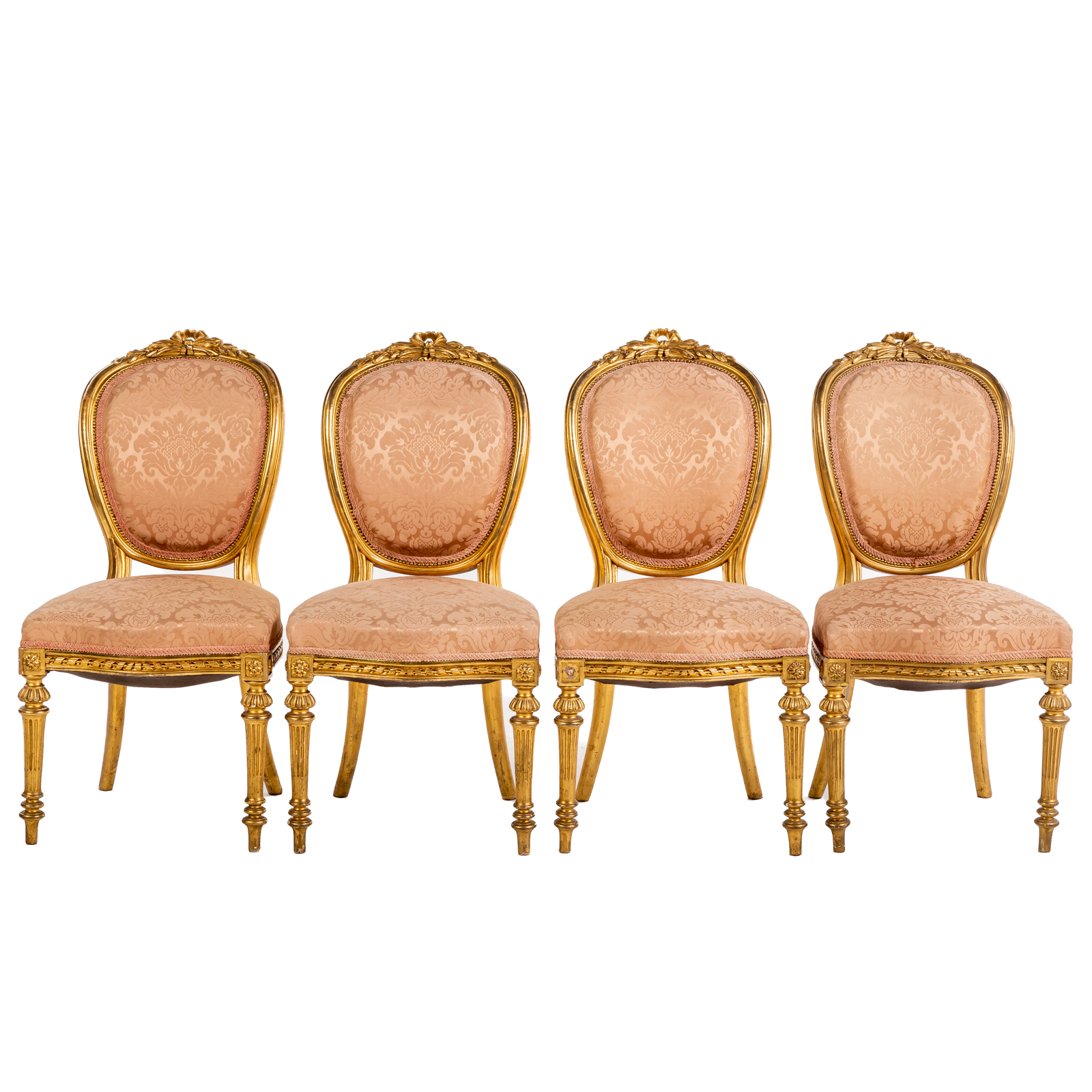 Appraisal: FOUR LOUIS XVI STYLE GILTWOOD CHAIRS th century upholstered backs