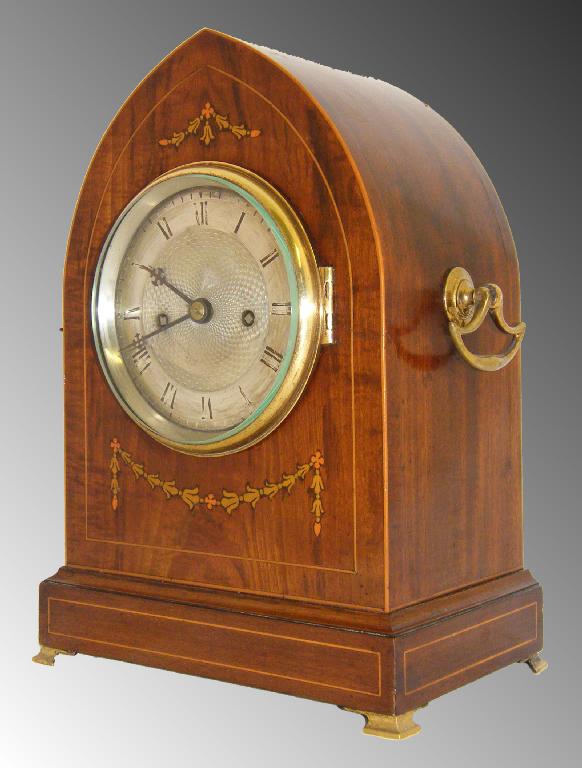 Appraisal: English mahogany double fusee mantel clock the movement signed John