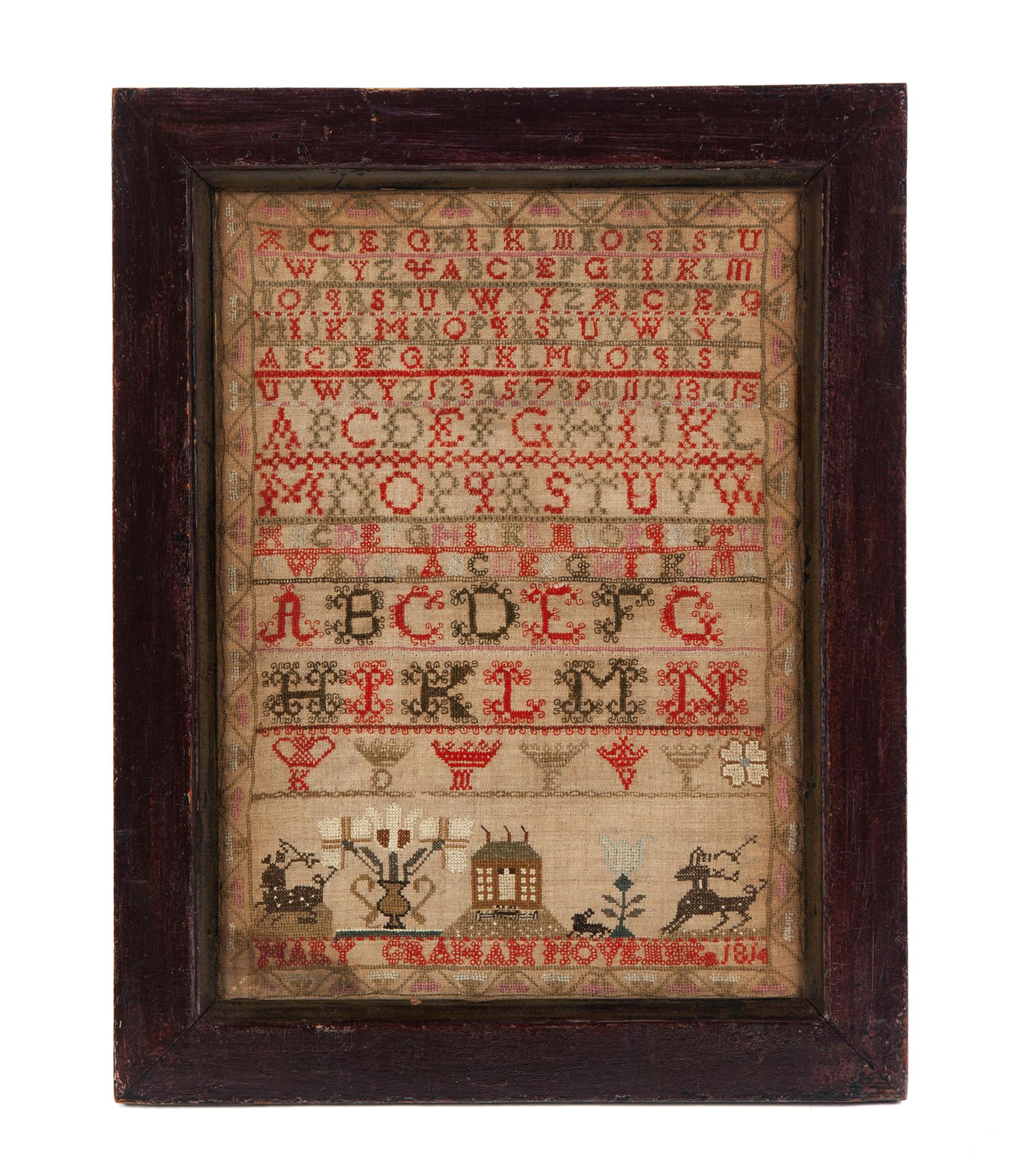 Appraisal: SAMPLER American or English silk on linen Variety of alphabets