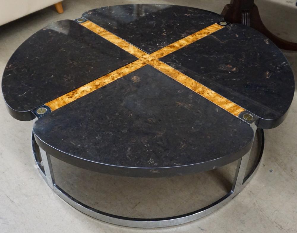 Appraisal: Contemporary Chrome Plate Base Marble Inset Round Coffee Table x