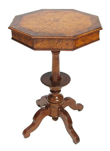 Appraisal: An octagonal burl maple and walnut work table th Century