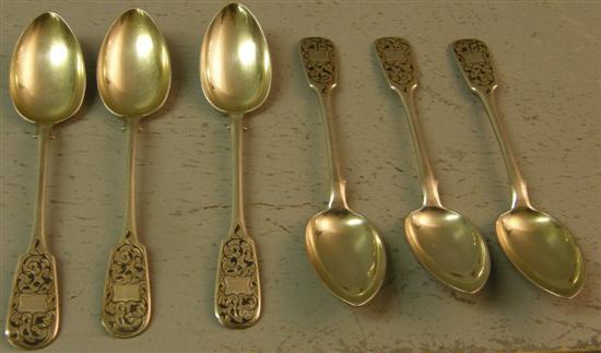 Appraisal: Set of six Russian silver dessert spoons each with niello