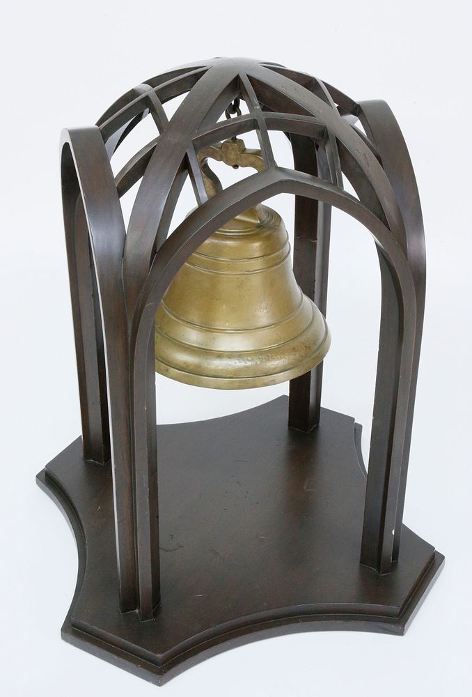 Appraisal: Large Antique Brass Bell in Contemporary Hanging Mount Large Antique