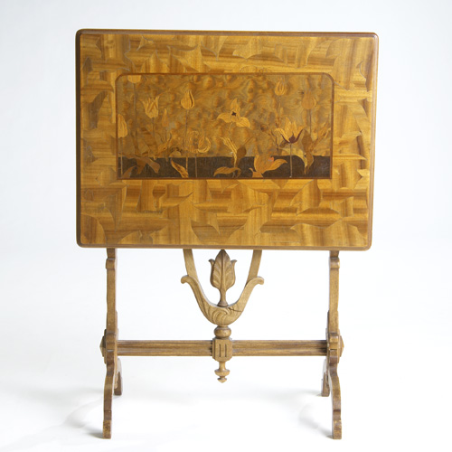 Appraisal: EMILE GALLE Chestnut marquetry folding tea-table the top inlaid with