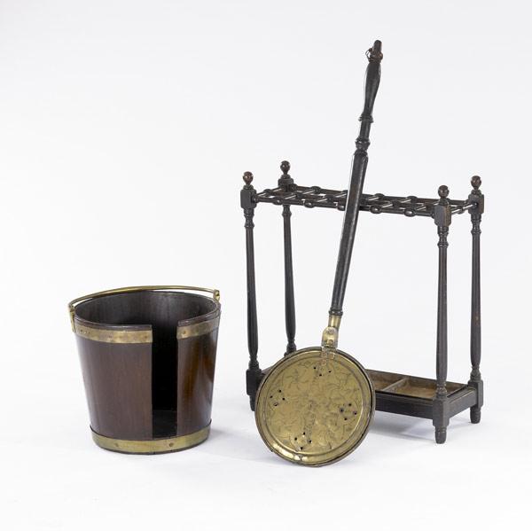 Appraisal: ENGLISH FURNISHINGS Four assorted items include umbrella stand bucket plate