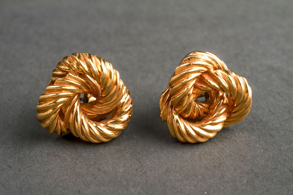 Appraisal: K Yellow Gold Entwined Knot Earrings Pair K yellow gold