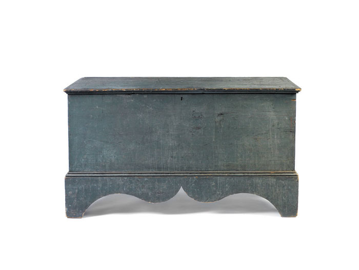 Appraisal: SOUTHERN CONNECTICUT BLUE-GREEN PAINTED BLANKET CHEST WITH DEEP SCALLOPED SKIRT