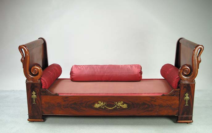 Appraisal: MAHOGANY ORMOLU MOUNTED SWAN CARVED FRENCH DAY BED Sleigh bed