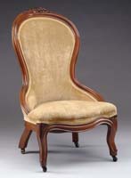 Appraisal: WALNUT VICTORIAN UPHOLSTERED LADY S CHAIR Grape carving to crest