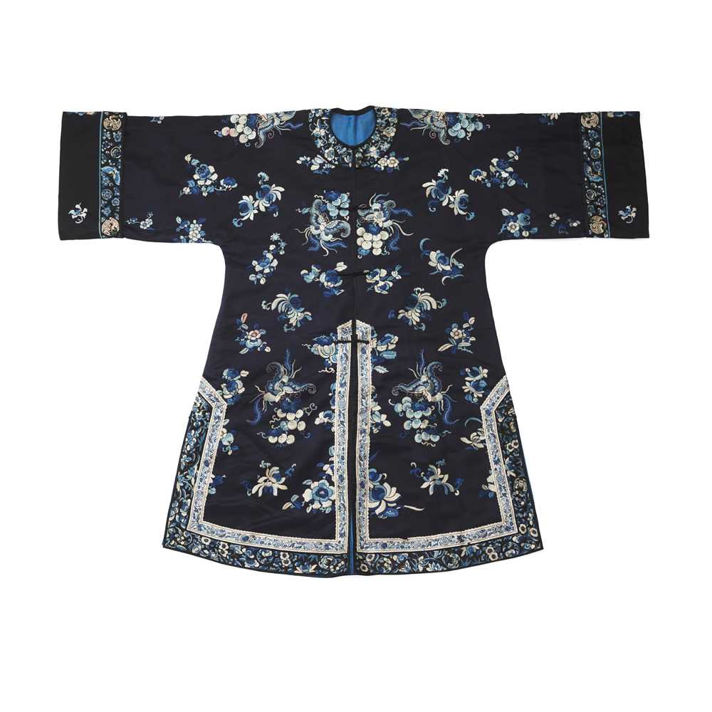 Appraisal: MIDNIGHT-BLUE-GROUND SILK EMBROIDERED LADY'S OVERCOAT LATE QING DYNASTY-REPUBLIC PERIOD TH-