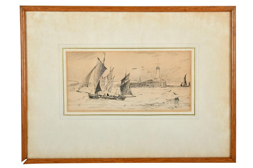 Appraisal: THOMAS BUSH HARDY - ENTRANCE TO A HARBOUR ink on