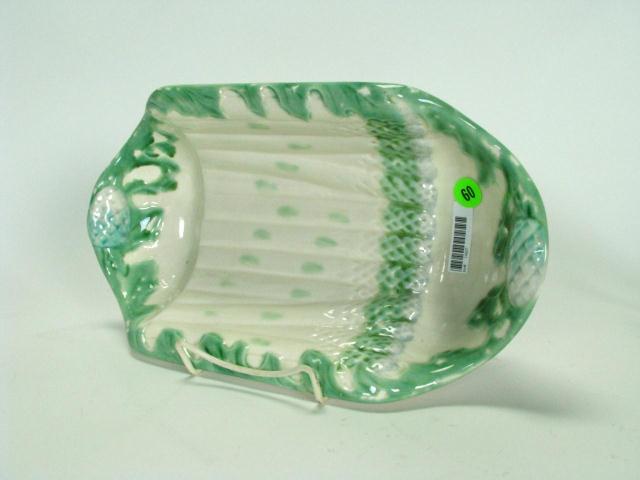 Appraisal: Majolica Pottery Asparagus Motif Footed Bowl signed on bottom Salins