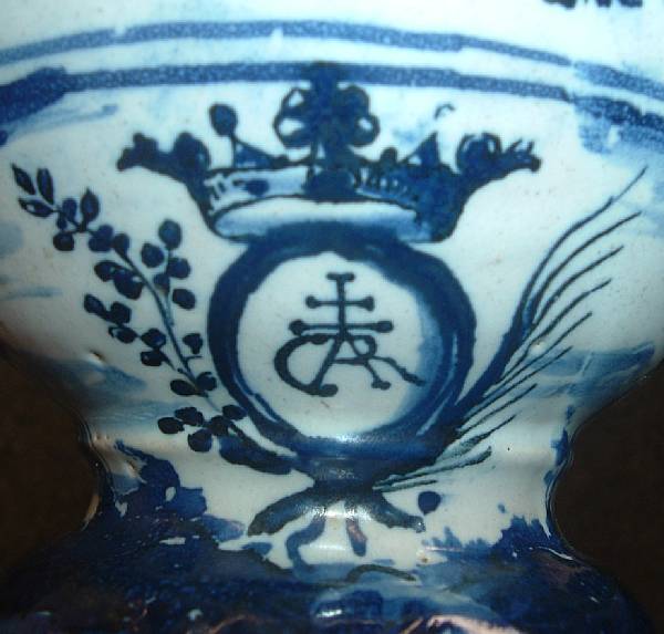 Appraisal: An Italian Savona maiolica blue and white syrup jar th