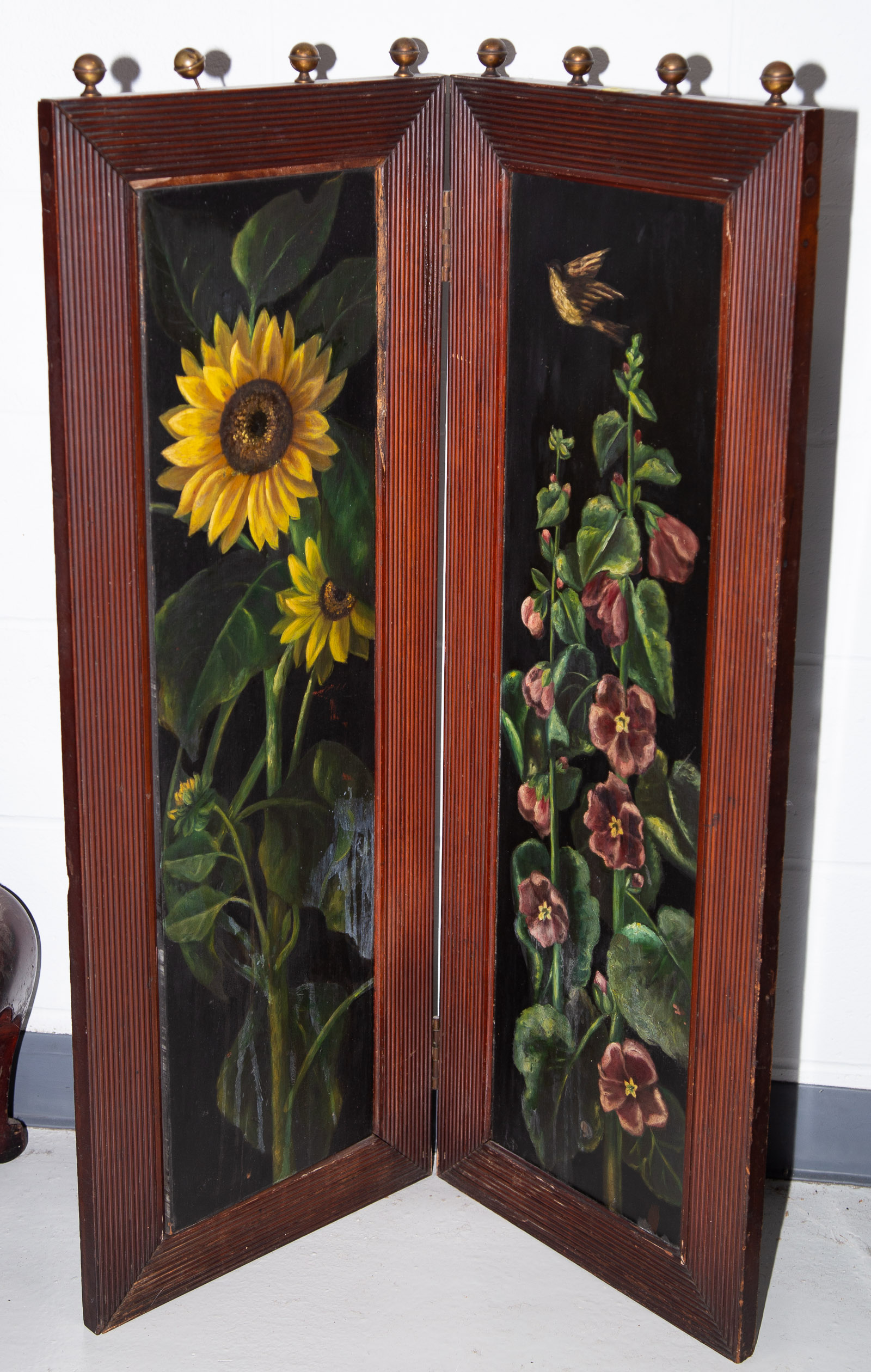 Appraisal: AMERICAN AESTHETIC STYLE PAINTED FIREPLACE SCREEN Later th century Cherry