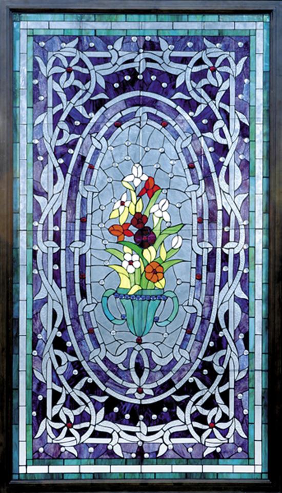 Appraisal: Stained glass and leaded panel rectangular wood frame enclosing panel