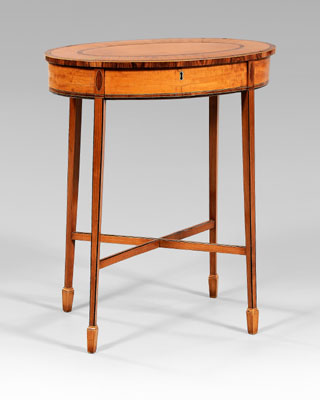 Appraisal: George III satinwood work table satinwood and rosewood banded hinged