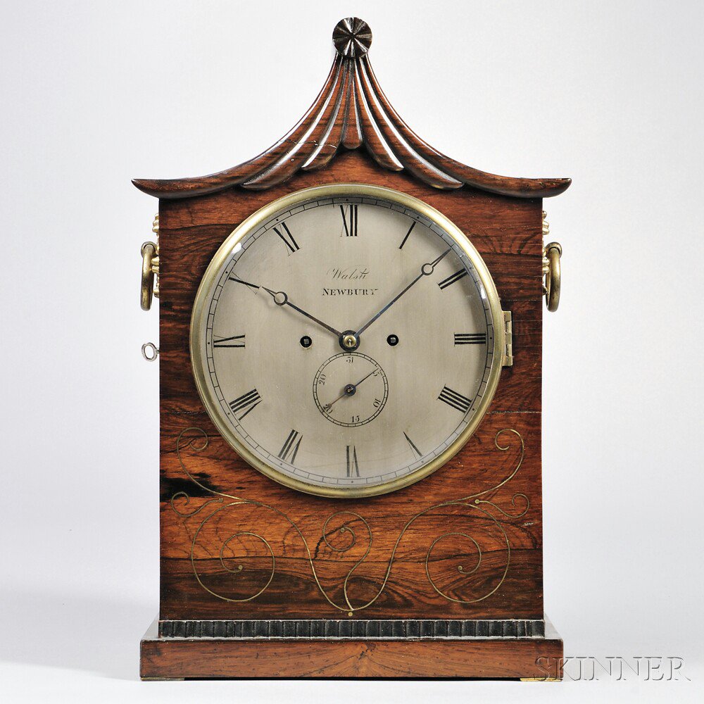 Appraisal: Walsh Pagoda-top Rosewood Bracket Clock Newbury England c sweeping pagoda-top