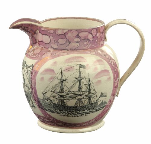 Appraisal: A large Sunderland lustreware baluster jug transfer printed with a