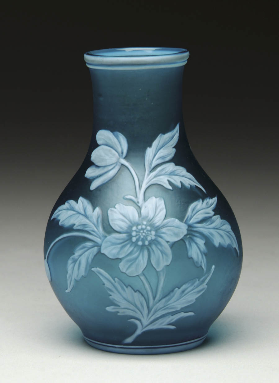 Appraisal: WEBB CAMEO VASE Beautiful vase has white cameo flowers leaves