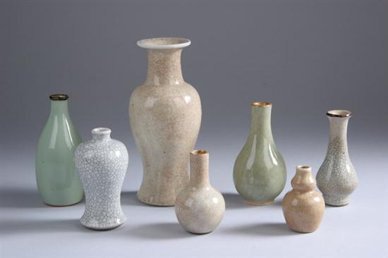 Appraisal: SEVEN CHINESE MONOCHROME PORCELAIN VASES th century Various shapes and