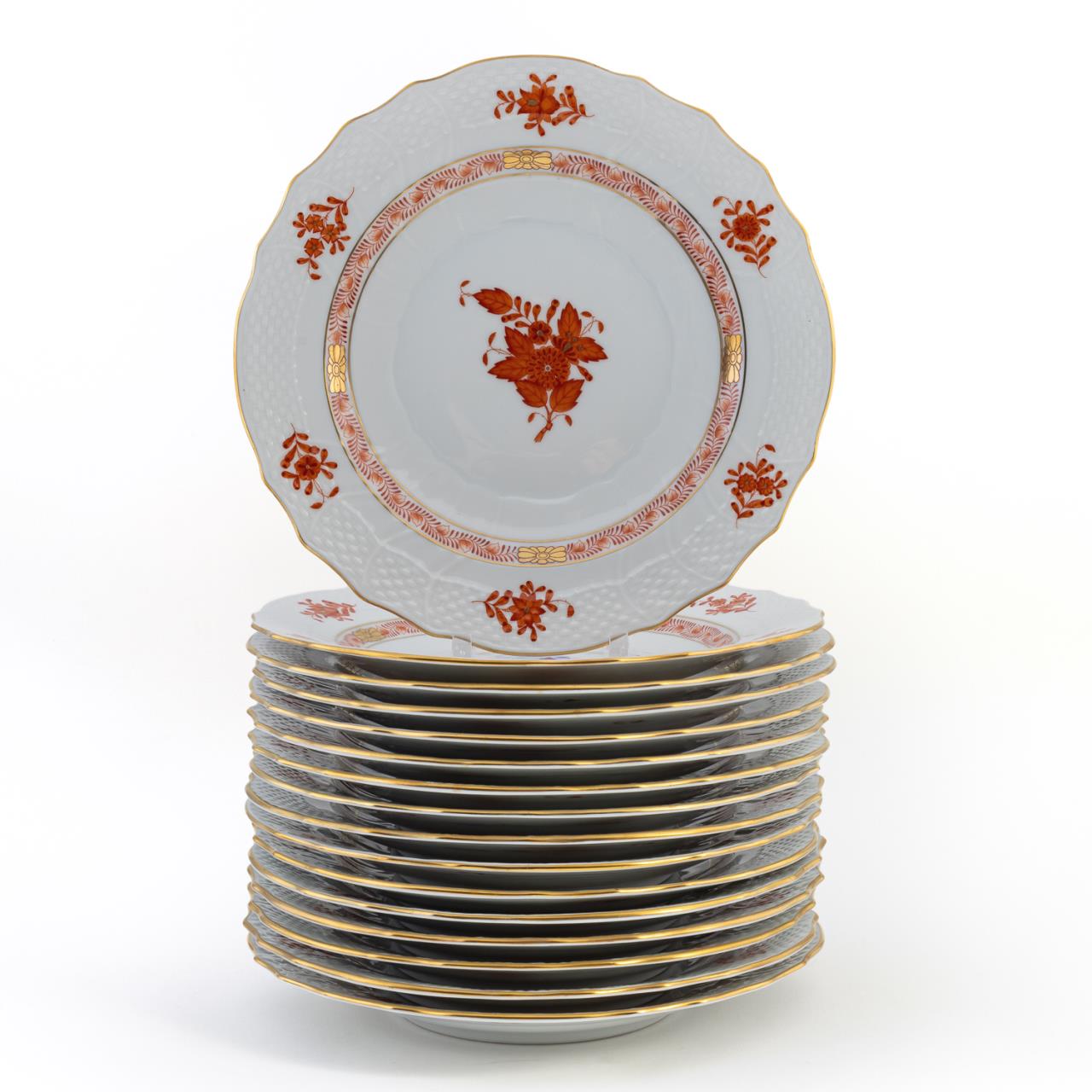 Appraisal: HEREND RUST CHINESE BOUQUET SALAD PLATES Herend Hungarian set of