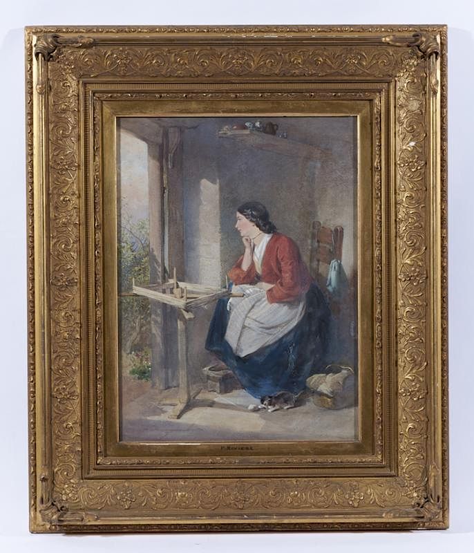 Appraisal: Henry Parsons Riviere Woman and Kitten watercolor Henry Parsons Riviere