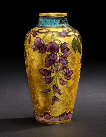 Appraisal: Fine Sevres Polychrome-Enameled Goldleaf-Ground Pottery Vase first quarter th century