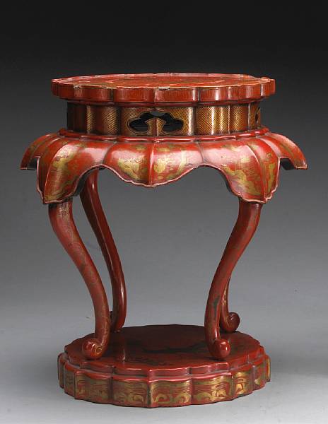 Appraisal: A red and gilt lacquered wood incense stand th Century