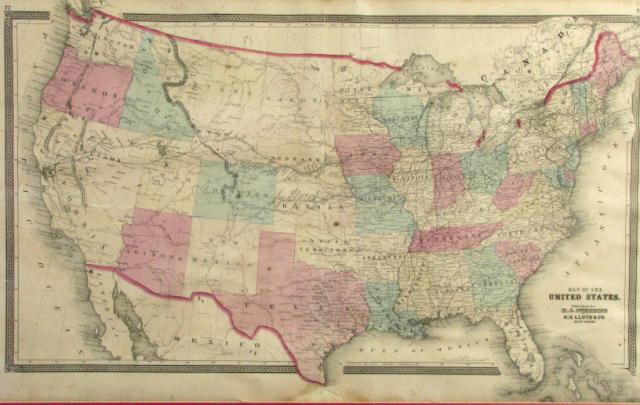 Appraisal: Antique map of the United States appears hand-colored published for