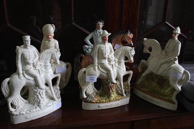 Appraisal: A GROUP OF FIVE VICTORIAN STAFFORDSHIRE FLAT BACK FIGURINES of