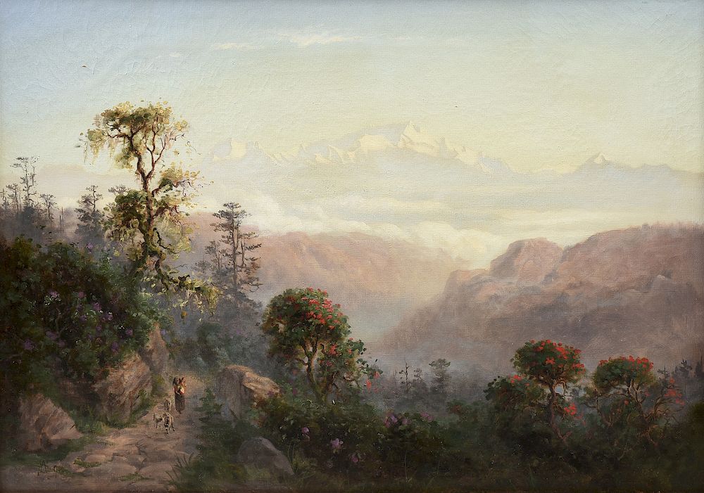 Appraisal: A HUDSON RIVER SCHOOL PAINTING Figure with Goats in Andean