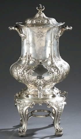 Appraisal: Gorham Sterling repousse hot water urn stand A Gorham Sterling