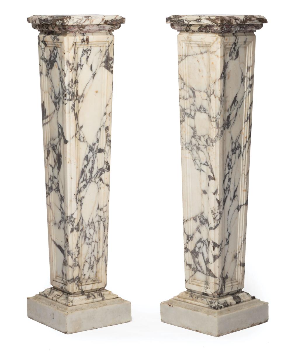 Appraisal: Pair of Exceptional Variegated Marble Pedestals th c molded square