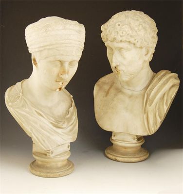 Appraisal: Two carved marble portrait busts one of a bearded man