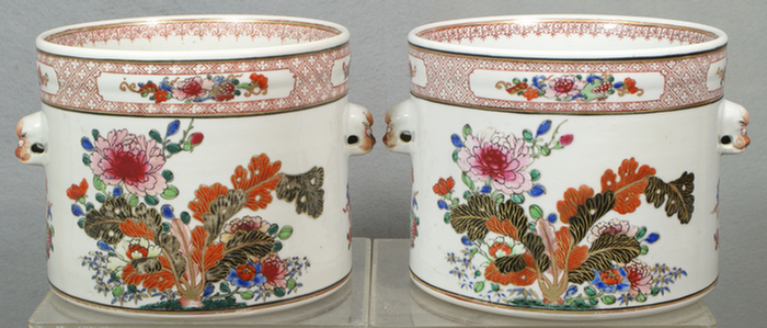 Appraisal: Pair of Samson porcelain cache pot with lion handles d