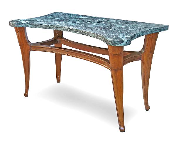 Appraisal: An Italian carved mahogany console with green marble top circa