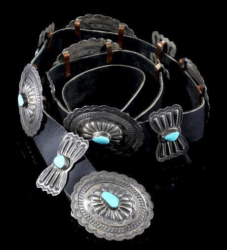 Appraisal: Navajo rd Phase Sterling Turquoise Concho Belt Offered for auction