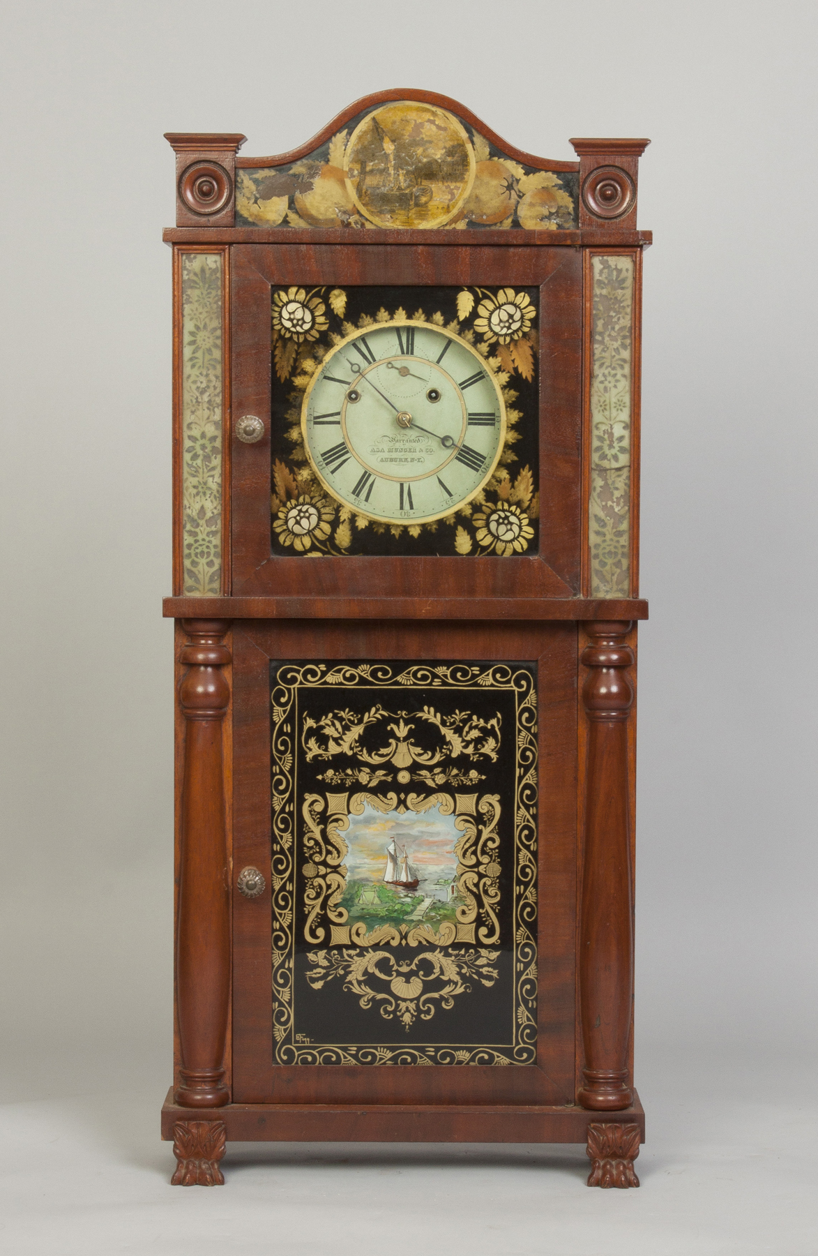 Appraisal: Asa Munger Auburn NY Glass Front Shelf Clock Mahogany case