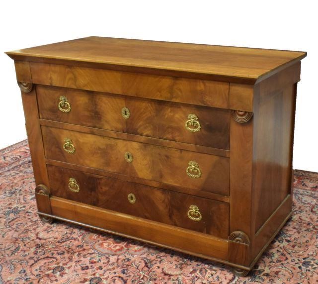 Appraisal: French Empire style walnut commode mid th c fitted with