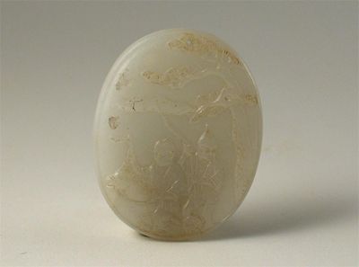 Appraisal: A Chinese white jade pendant carved on one side with