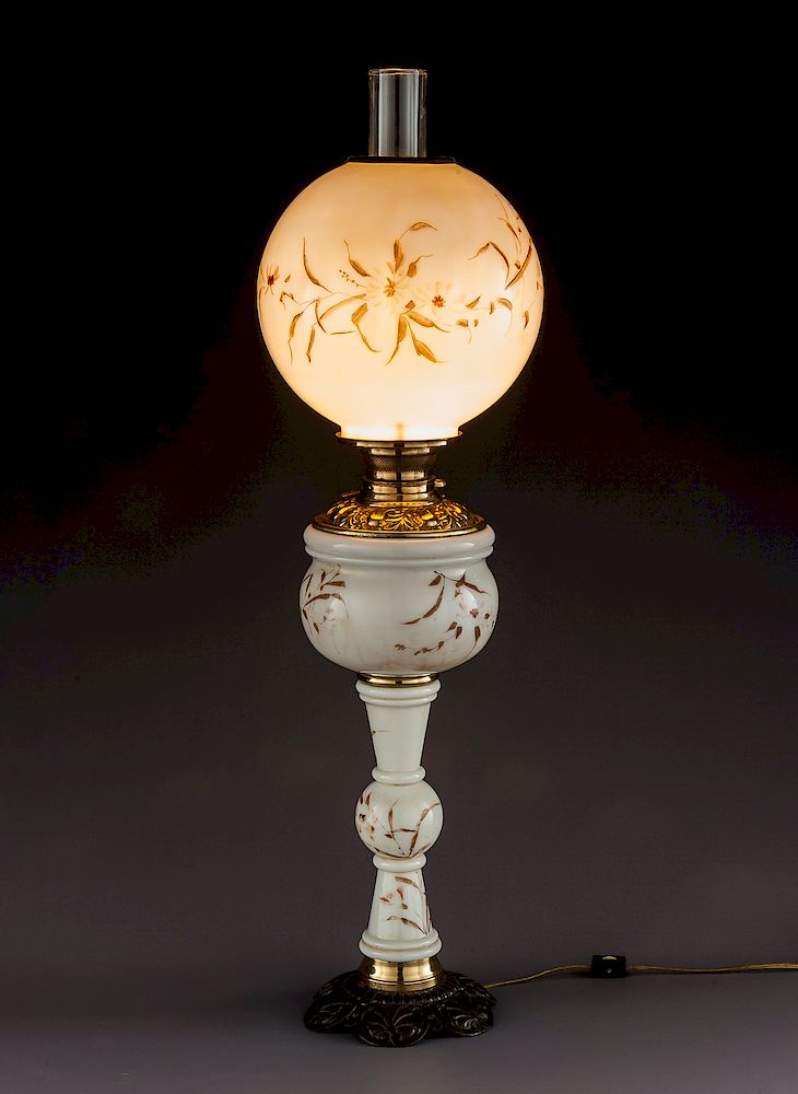 Appraisal: Victorian Triple Banquet Lamp DESCRIPTION Victorian triple banquet lamp Circa