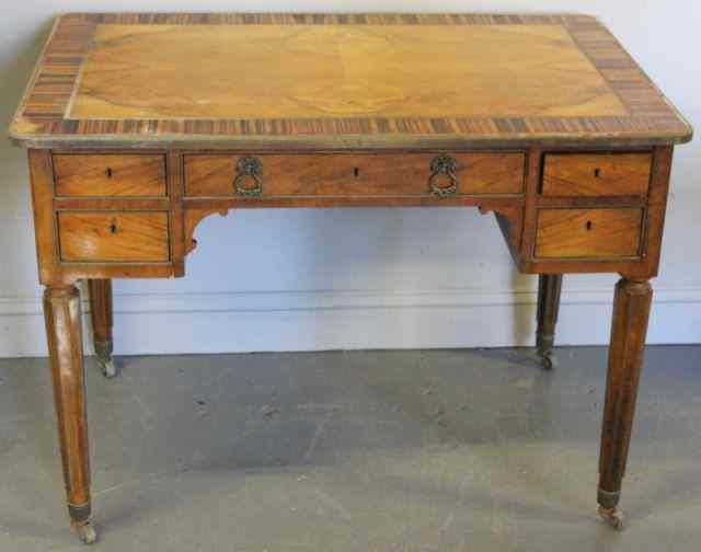 Appraisal: Burled Walnut Desk with Rosewood Banding Some brass trim Circa